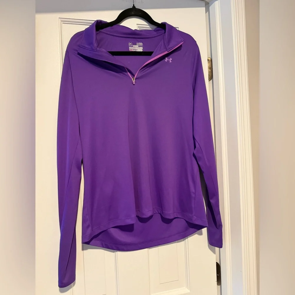 Under Armour Purple HeatGear 1/4 Zip Pullover Top XL - Picture 1 of 8